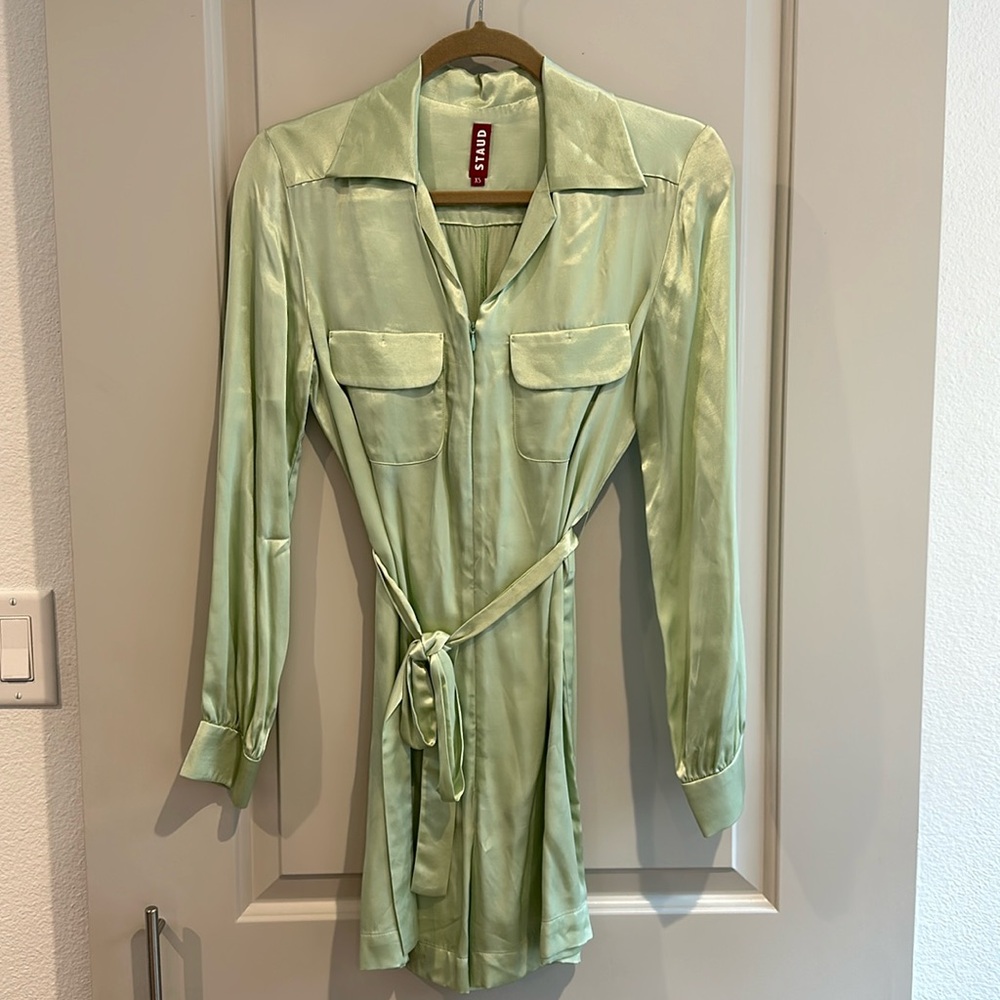 Light green silk staud romper. Size XS.